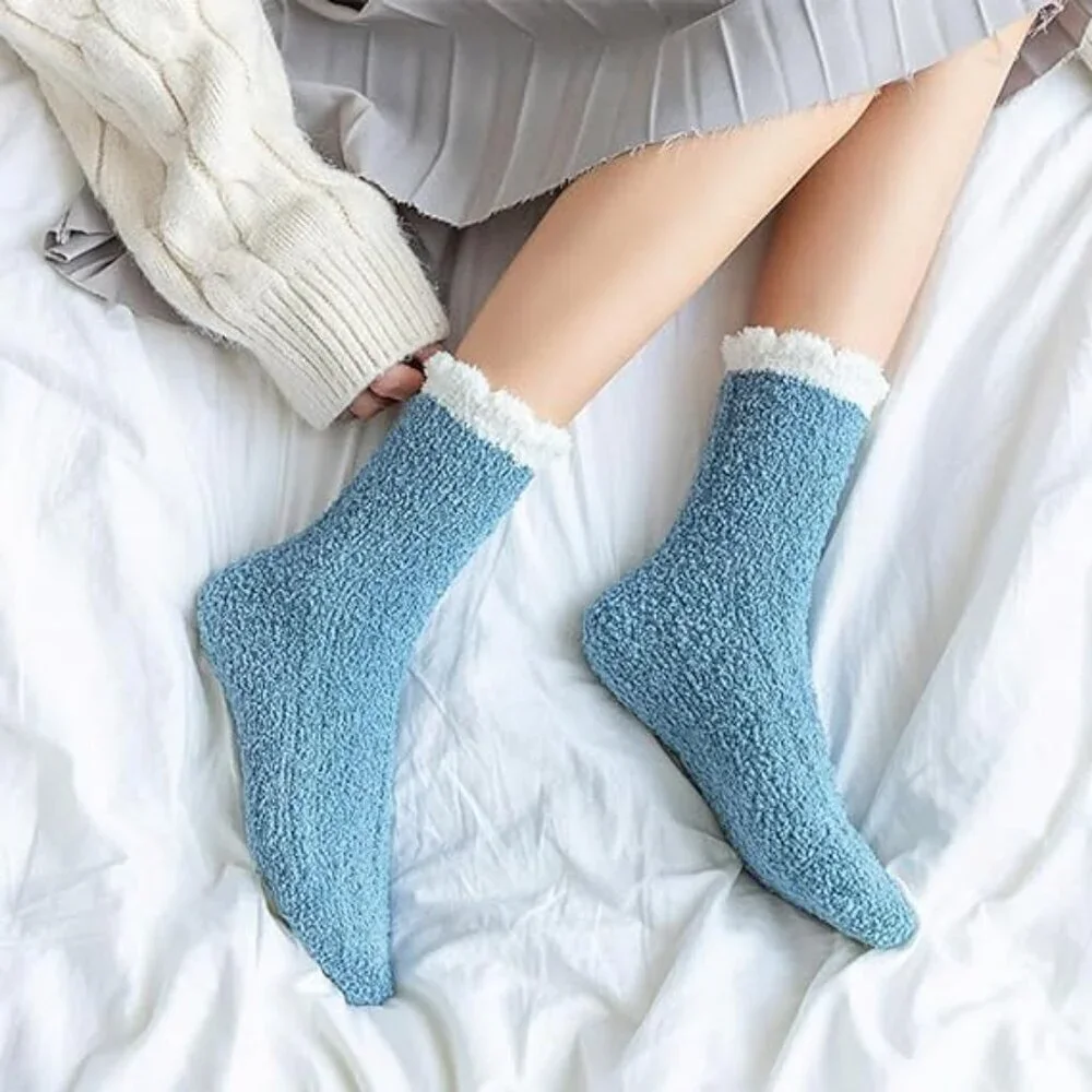 Women's Blue Winter Fuzzy Socks Cozy Fluffy Sock Warm Fuzzy Christmas Socks